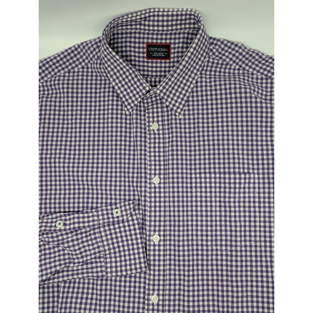 Untuckit Shirt Mens 2XL Long Sleeve Purple Check Gingham Cotton‎ Lightweight